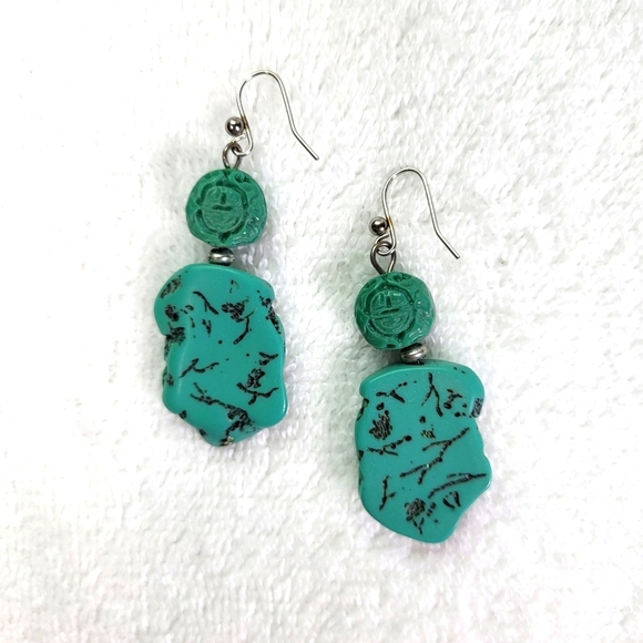None Jewelry - Turquoise Stone Look Dangle Earrings / Pierced
